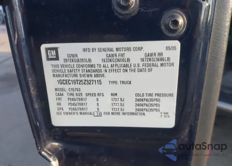 2005 Chevrolet Silverado 1500 Ls from USA, damaged, VIN 1GCEC19T25Z327115